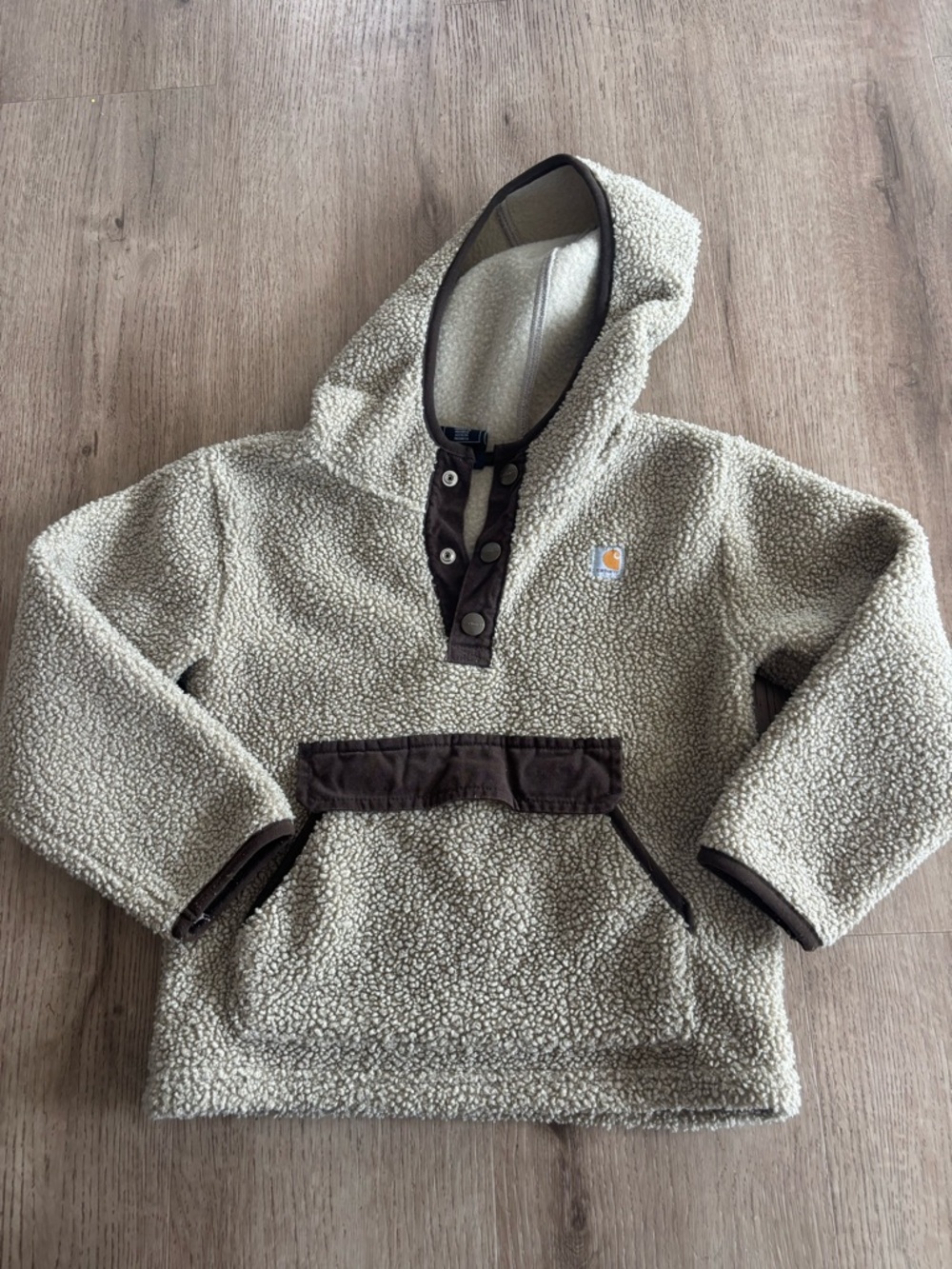 Carhartt Kids Cream Sherpa Pullover Hoodie with Brown Trim